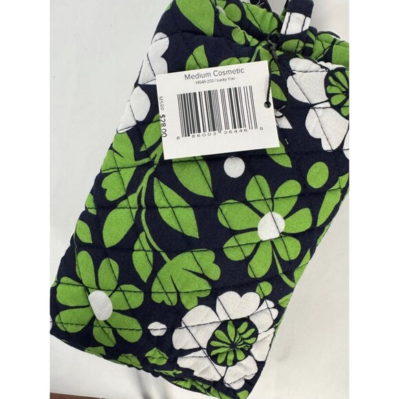 Vera Bradley Medium Cosmetic Bag In Navy & Green Floral Pattern - Picture 14 of 15